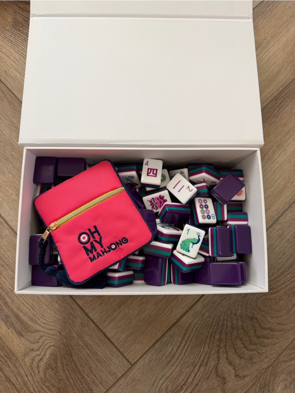 Gemma Mahjong Tile Set - White Box with Purple Accents